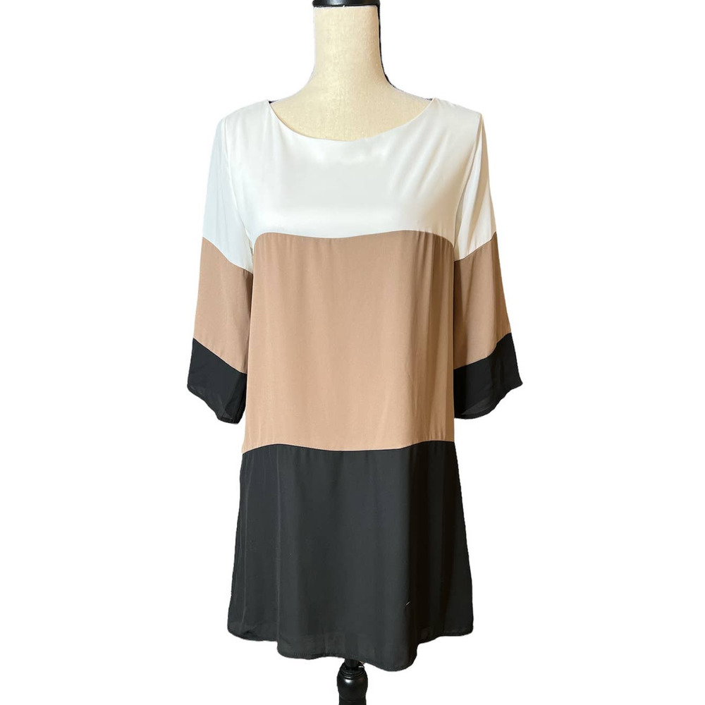 Lulu's Colorblock Mini Dress in White, Tan & Black